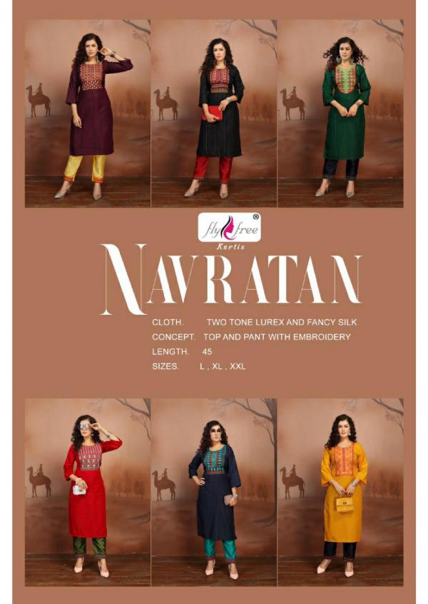 Fly Free Navratan Fancy Rayon Embroidery Kurti With Bottom